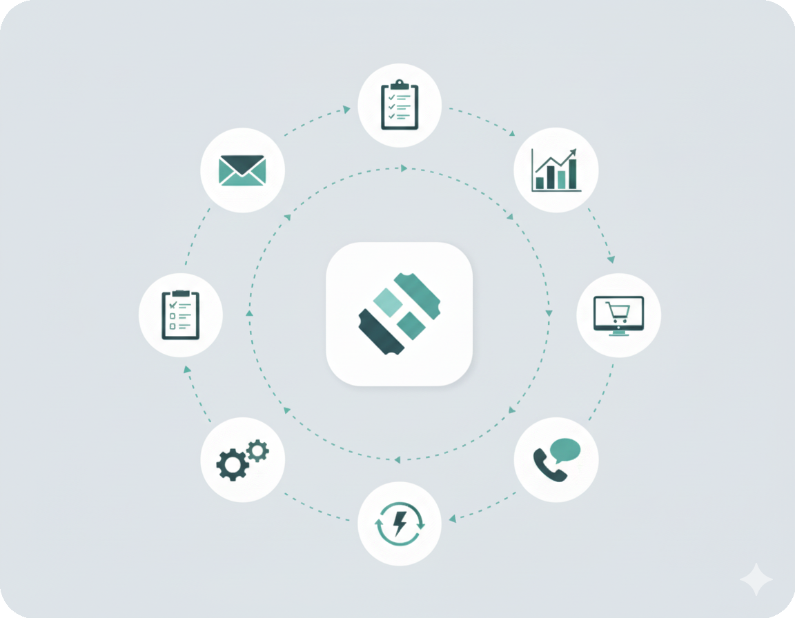 Depiction of HubTickets connecting to CRM